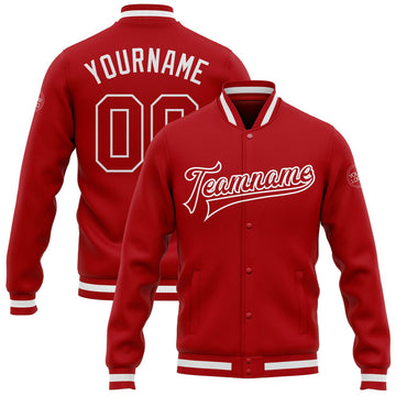 FUNSTUFFPRINT Custom Red Red-White Bomber Full-Snap Varsity Letterman Jacket 3D Baseball Jacket