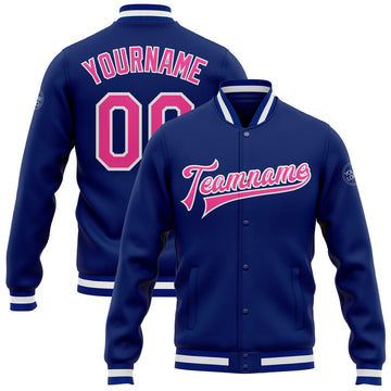 FUNSTUFFPRINT Custom Royal Pink-White Bomber Full-Snap Varsity Letterman Jacket 3D Baseball Jacket