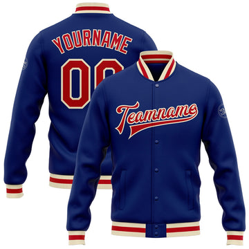 FUNSTUFFPRINT Custom Royal Red-Cream Bomber Full-Snap Varsity Letterman Jacket 3D Baseball Jacket