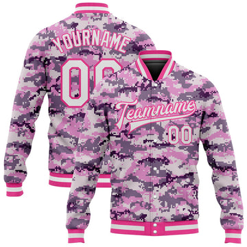FUNSTUFFPRINT Custom Camo White-Pink 3D Bomber Full-Snap Varsity Letterman Salute To Service Jacket 3D Baseball Jacket