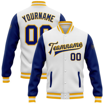 FUNSTUFFPRINT Custom White Royal-Gold Bomber Full-Snap Varsity Letterman Two Tone Jacket 3D Baseball Jacket