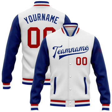 FUNSTUFFPRINT Custom White Red-Royal Bomber Full-Snap Varsity Letterman Two Tone Jacket 3D Baseball Jacket