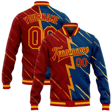 FUNSTUFFPRINT Custom Navy Red-Gold 3D Pattern Design Bomber Full-Snap Varsity Letterman Jacket 3D Baseball Jacket