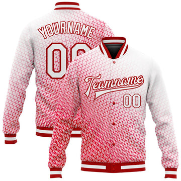 FUNSTUFFPRINT Custom Red White 3D Pattern Design Bomber Full-Snap Varsity Letterman Jacket 3D Baseball Jacket