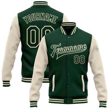 FUNSTUFFPRINT Custom Green Green-Cream Bomber Full-Snap Varsity Letterman Two Tone Jacket 3D Baseball Jacket