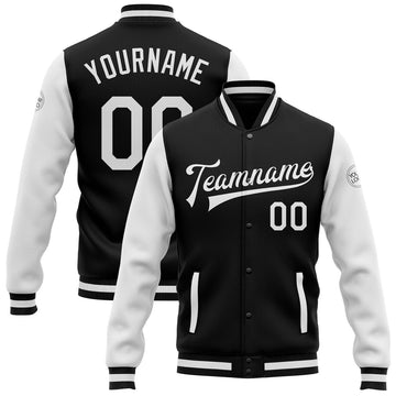 FUNSTUFFPRINT Custom Black White Bomber Full-Snap Varsity Letterman Two Tone Jacket 3D Baseball Jacket