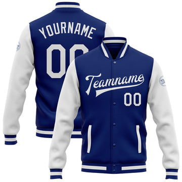 FUNSTUFFPRINT Custom Royal White Bomber Full-Snap Varsity Letterman Two Tone Jacket 3D Baseball Jacket