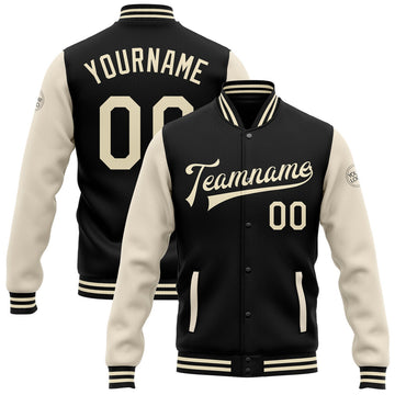 FUNSTUFFPRINT Custom Black Cream Bomber Full-Snap Varsity Letterman Two Tone Jacket 3D Baseball Jacket