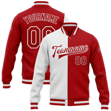 FUNSTUFFPRINT Custom White Red Bomber Full-Snap Varsity Letterman Split Fashion Jacket 3D Baseball Jacket
