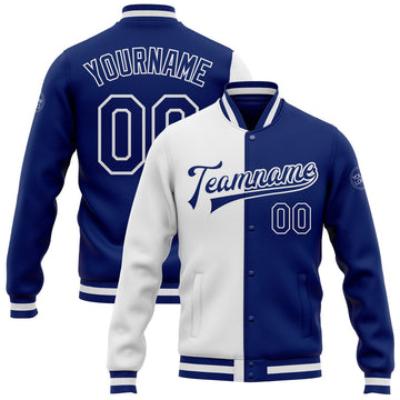 FUNSTUFFPRINT Custom White Royal Bomber Full-Snap Varsity Letterman Split Fashion Jacket 3D Baseball Jacket
