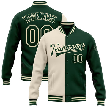 FUNSTUFFPRINT Custom Cream Green Bomber Full-Snap Varsity Letterman Split Fashion Jacket 3D Baseball Jacket