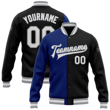 FUNSTUFFPRINT Custom Black White Royal-Gray Bomber Full-Snap Varsity Letterman Split Fashion Jacket 3D Baseball Jacket