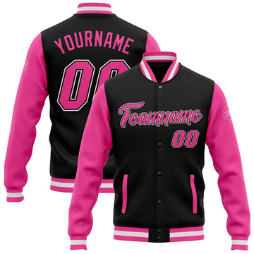 FUNSTUFFPRINT Custom Black Red-White Bomber Full-Snap Varsity Letterman Jacket 3D Baseball Jacket