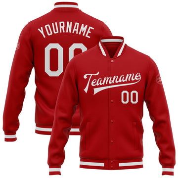 FUNSTUFFPRINT Custom Red White Bomber Full-Snap Varsity Letterman Jacket 3D Baseball Jacket