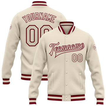 FUNSTUFFPRINT Custom Cream Cream-Maroon Bomber Full-Snap Varsity Letterman Jacket 3D Baseball Jacket