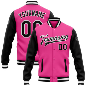 FUNSTUFFPRINT Custom Pink Black-White Bomber Full-Snap Varsity Letterman Two Tone Jacket 3D Baseball Jacket