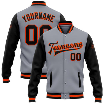 FUNSTUFFPRINT Custom Gray Black-Orange Bomber Full-Snap Varsity Letterman Two Tone Jacket 3D Baseball Jacket
