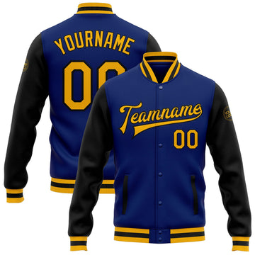 FUNSTUFFPRINT Custom Royal Gold-Black Bomber Full-Snap Varsity Letterman Two Tone Jacket 3D Baseball Jacket