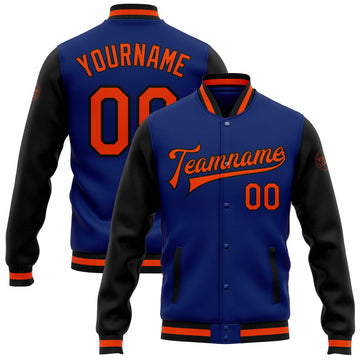 FUNSTUFFPRINT Custom Royal Orange-Black Bomber Full-Snap Varsity Letterman Two Tone Jacket 3D Baseball Jacket