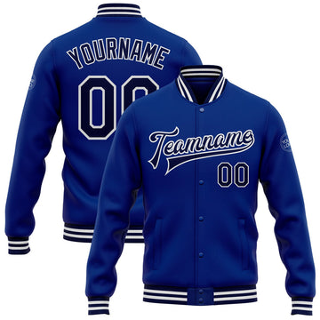 FUNSTUFFPRINT Custom Royal Navy-White Bomber Full-Snap Varsity Letterman Jacket 3D Baseball Jacket