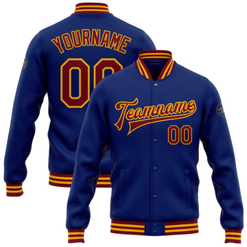FUNSTUFFPRINT Custom Royal Crimson-Gold Bomber Full-Snap Varsity Letterman Jacket 3D Baseball Jacket