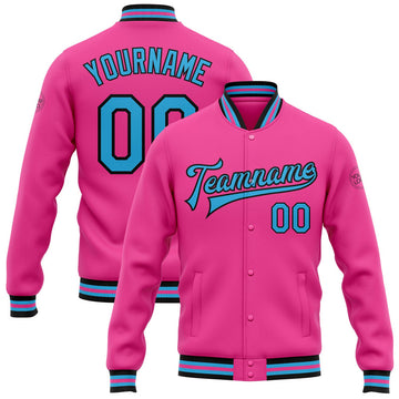 FUNSTUFFPRINT Custom Pink Sky Blue-Black Bomber Full-Snap Varsity Letterman Jacket 3D Baseball Jacket