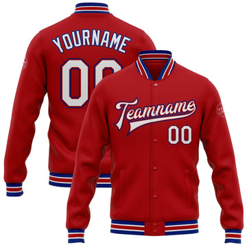 FUNSTUFFPRINT Custom Red White-Royal Bomber Full-Snap Varsity Letterman Jacket 3D Baseball Jacket