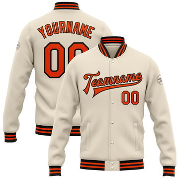FUNSTUFFPRINT Custom Cream Orange-Black Bomber Full-Snap Varsity Letterman Jacket 3D Baseball Jacket
