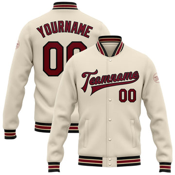 FUNSTUFFPRINT Custom Cream Crimson Black-City Cream Bomber Full-Snap Varsity Letterman Jacket 3D Baseball Jacket