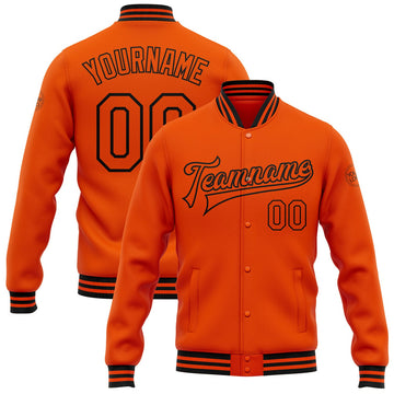 FUNSTUFFPRINT Custom Orange Black Bomber Full-Snap Varsity Letterman Jacket 3D Baseball Jacket