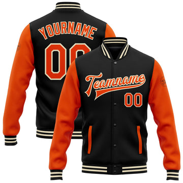 FUNSTUFFPRINT Custom Black Orange-Cream Bomber Full-Snap Varsity Letterman Two Tone Jacket 3D Baseball Jacket