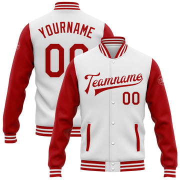 FUNSTUFFPRINT Custom White Red Bomber Full-Snap Varsity Letterman Two Tone Jacket 3D Baseball Jacket