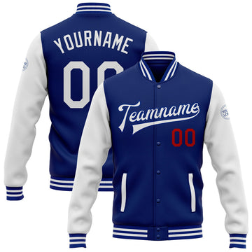 FUNSTUFFPRINT Custom Royal White-Red Bomber Full-Snap Varsity Letterman Two Tone Jacket 3D Baseball Jacket