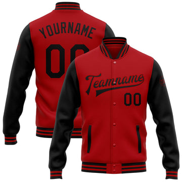 FUNSTUFFPRINT Custom Red Black Bomber Full-Snap Varsity Letterman Two Tone Jacket 3D Baseball Jacket