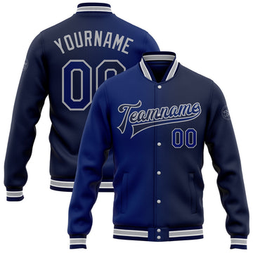FUNSTUFFPRINT Custom Navy Royal-Gray Bomber Full-Snap Varsity Letterman Gradient Fashion Jacket 3D Baseball Jacket