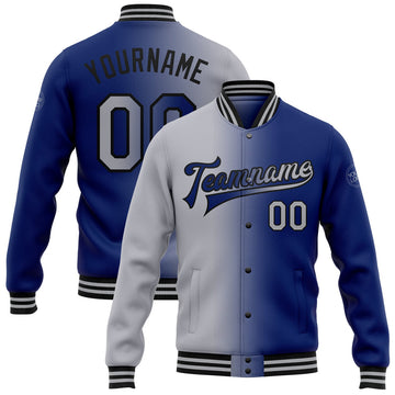 FUNSTUFFPRINT Custom Royal Gray-Black Bomber Full-Snap Varsity Letterman Gradient Fashion Jacket 3D Baseball Jacket