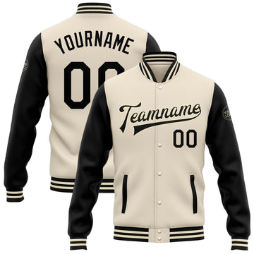 FUNSTUFFPRINT Custom Cream Black Bomber Full-Snap Varsity Letterman Two Tone Jacket 3D Baseball Jacket