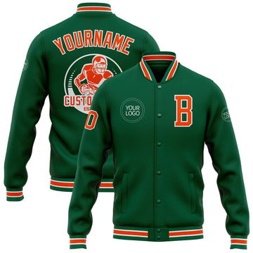 FUNSTUFFPRINT Custom Kelly Green Orange-White Bomber Full-Snap Varsity Letterman Jacket 3D Baseball Jacket