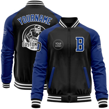 FUNSTUFFPRINT Custom Black Royal-White Bomber Varsity Letterman Two Tone Zipper Jacket 3D Baseball Jacket