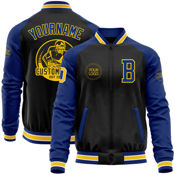 FUNSTUFFPRINT Custom Black Yellow-Royal Bomber Varsity Letterman Two Tone Zipper Jacket 3D Baseball Jacket