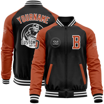 FUNSTUFFPRINT Custom Black Texas Orange-White Bomber Varsity Letterman Two Tone Zipper Jacket 3D Baseball Jacket