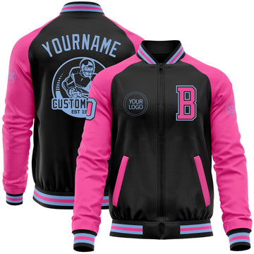 FUNSTUFFPRINT Custom Black Light Blue-Pink Bomber Varsity Letterman Two Tone Zipper Jacket 3D Baseball Jacket