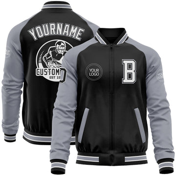 FUNSTUFFPRINT Custom Black Gray-White Bomber Varsity Letterman Two Tone Zipper Jacket 3D Baseball Jacket