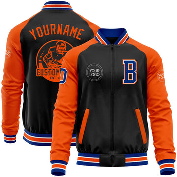FUNSTUFFPRINT Custom Black Royal-Orange Bomber Varsity Letterman Two Tone Zipper Jacket 3D Baseball Jacket