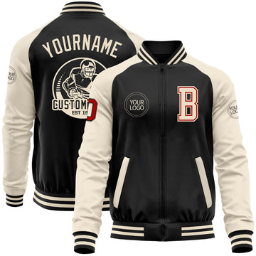 FUNSTUFFPRINT Custom Black Red-Cream Bomber Varsity Letterman Two Tone Zipper Jacket 3D Baseball Jacket