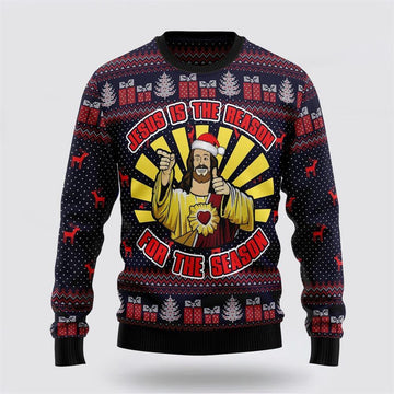 FUNSTUFFPRINT Jesus Is The Reason For The Season Funny Ugly Christmas Sweater – Gifts For Christians Ugly Sweater