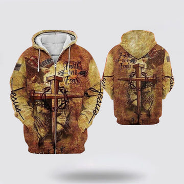 FUNSTUFFPRINT 3D Jesus Faith Over Fear Christian 3D Hoodie and Zip Hoodie