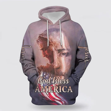 FUNSTUFFPRINT 3D Jesus God Bless America 3D Hoodie and Zip Hoodie