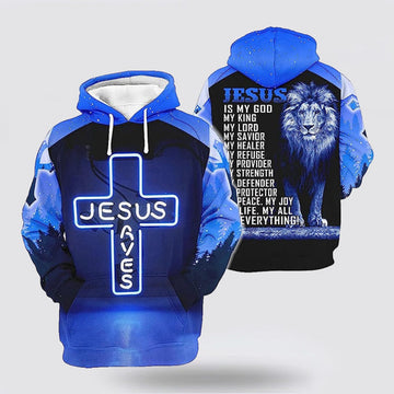 FUNSTUFFPRINT Jesus Save The Lion Blue 3d Hoodies For Women Men - Christian Apparel 3D Hoodie and Zip Hoodie