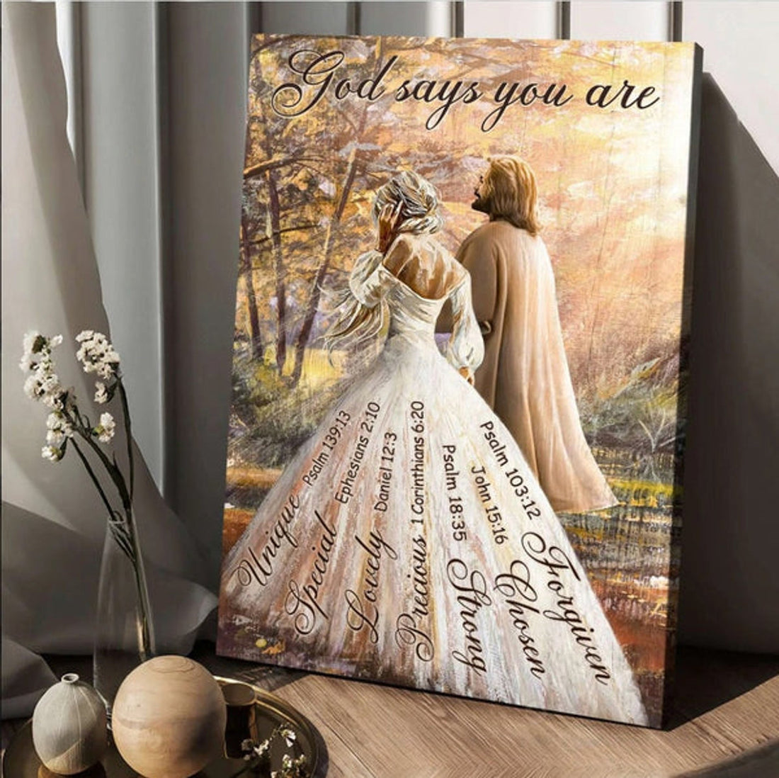 Jesus And Beautiful Girl Walking With Jesus God Says You Are Canvas Posters - Christian Wall Posters - Religious Wall Decor